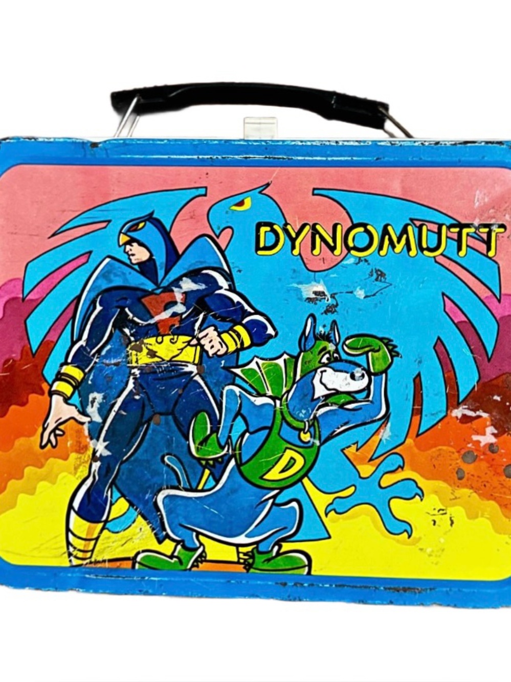 Dynomutt Blue Falcon Super Hero Hanna Barbera   Vintage 1976 Metal Blue Lunchbox